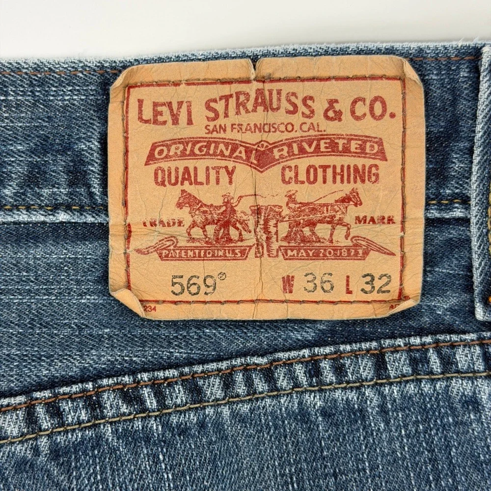 Levis 569 Loose Straight Jeans Mens 36x32 Blue Baggy Relaxed Fit Denim Pants Y2K